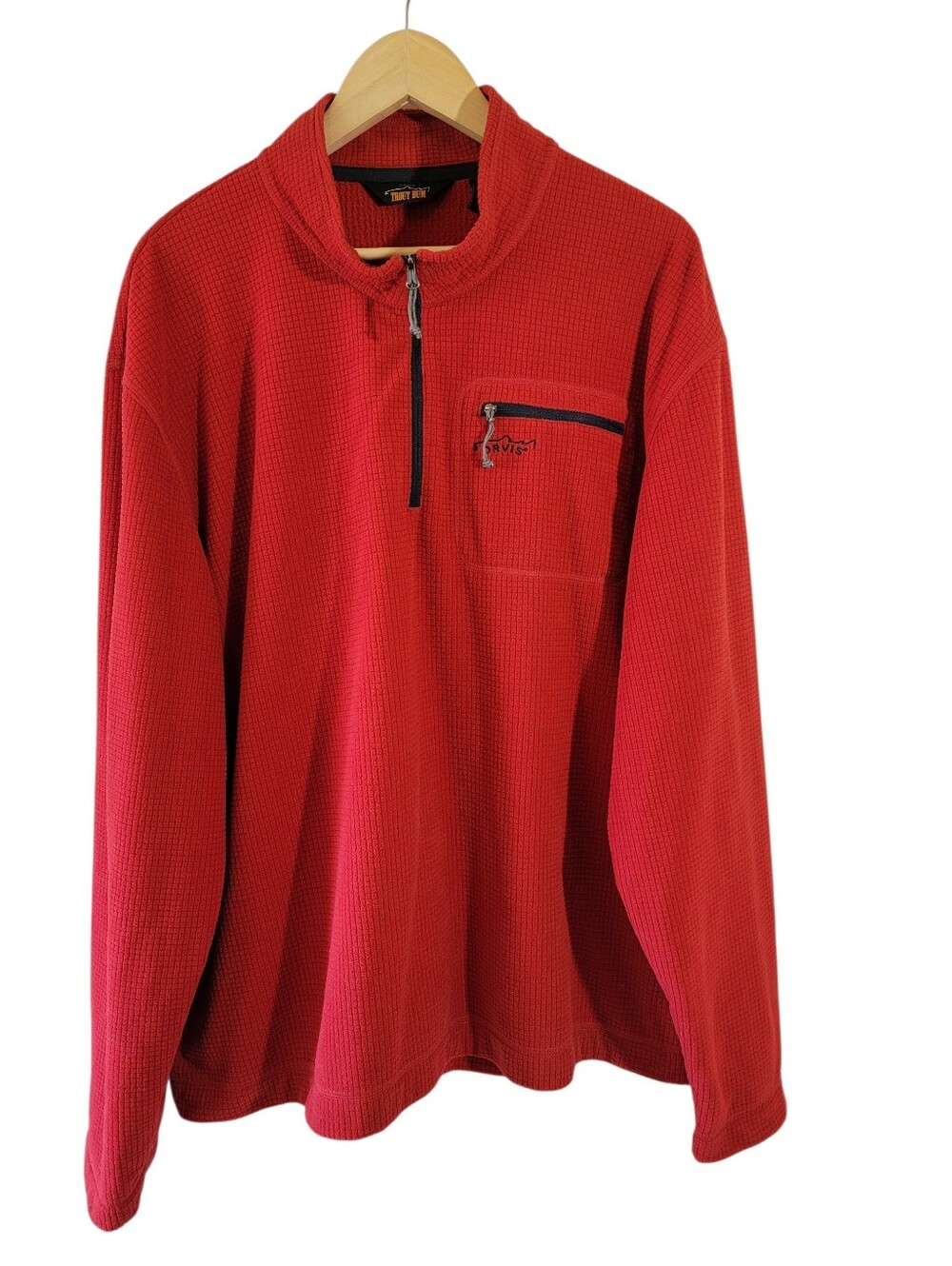 Orvis Trout Bum Mens XXL Red Waffle Fleece Quarter Zip Pullover Fishing Gorpcore